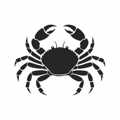 Crab Silhouette. This image shows a black silhouette of a crab with prominent claws and legs, also referred to as a crustacean outline or marine animal. Vector clipart illustration design.