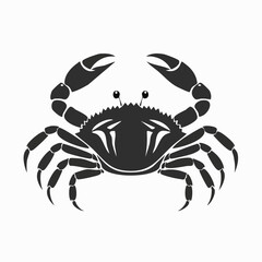 Crab Silhouette. This image shows a black silhouette of a crab with prominent claws and legs, also referred to as a crustacean outline or marine animal. Vector clipart illustration design.