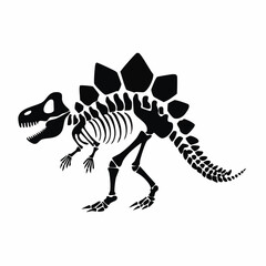 Dinosaur bone silhouette. A black silhouette image of a dinosaur skeleton, also known as a fossil or prehistoric remains, highlighting its detailed bone structure. Vector clipart illustration design.