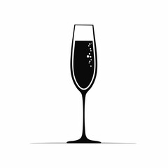 Champagne flute silhouette. This image shows a black silhouette of a champagne flute with a simple and elegant design. Vector illustration black clipart design.