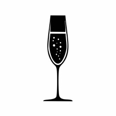 Champagne flute silhouette. This image shows a black silhouette of a champagne flute with a simple and elegant design. Vector illustration black clipart design.