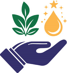 hand holding water drops with leaf's vector, clean water for ecology