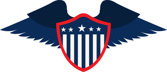 American flag shield with eagle wings vector