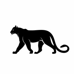 Mountain lion silhouette. This image shows a black silhouette of a mountain lion, also known as a cougar or puma, in a walking stance. Vector clipart illustration design.