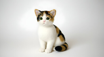 Obraz premium Calico Kitten Sitting Pretty Green Eyes on White Background