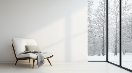 AI generator image of Simple interior design in white tones. Minimalist residential interior design elements with minimal furniture, plenty of space for text and neutral tones. Residential interior 