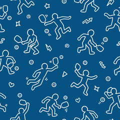 Pickleball doodle seamless pattern. Vector illustration flat design background. 