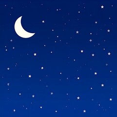Naklejka premium A night sky, dotted with numerous small stars, displays a crescent moon.