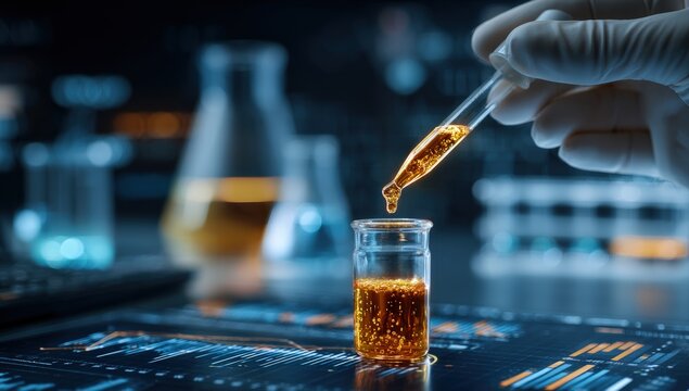 Laboratory experiment with liquid and glassware