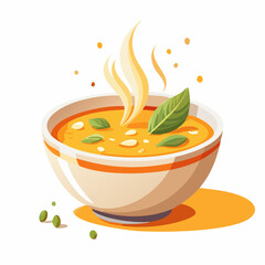 Bowl Of Hot Orange Soup With Steaming Heat
