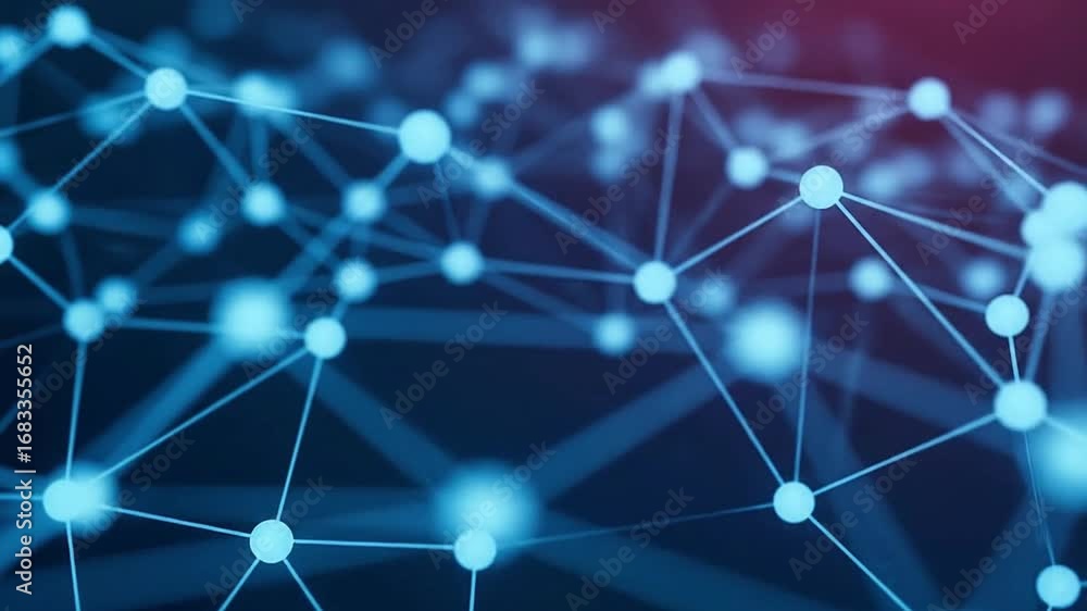 Poster abstract blue network background with glowing interconnected dots and lines, representing data, tech