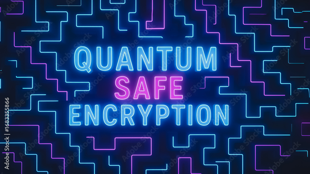Aufkleber quantum safe encryption: illuminated neon-style sign against a dark background. the text boldly spel
