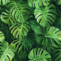 Seamless pattern of tropical leaves. Generative AI.