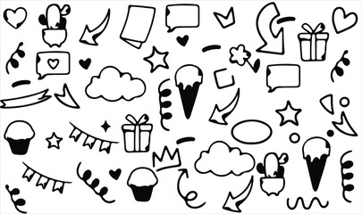 Hand drawn doodle vector set. Collection of cute hand drawn doodle