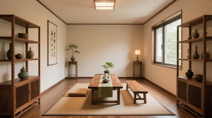 Japanese-style Restaurant with a Zen and Natural Wood Theme, Home Lifestyle Background
