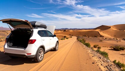 White SUV on a desert road