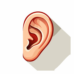 Cartoon illustration of a human ear, side view, detailed anatomy, fleshy tones, shadow.