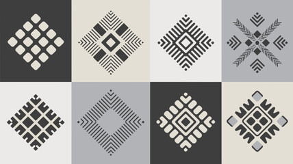 Geometric diamond pattern in black white and gray palette 