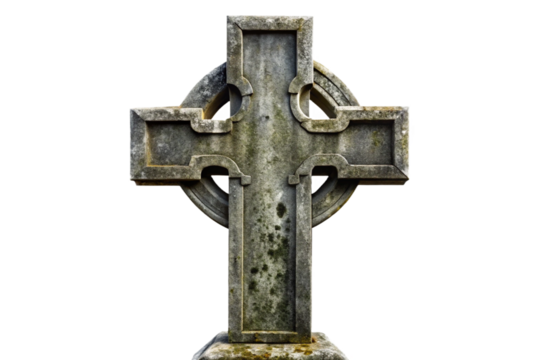 Spooky celtic gravestone cross isolated on black for halloween and gothic themes transparent background