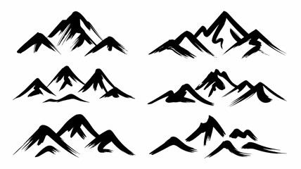 Hand drawn mountain range brush vector collection 