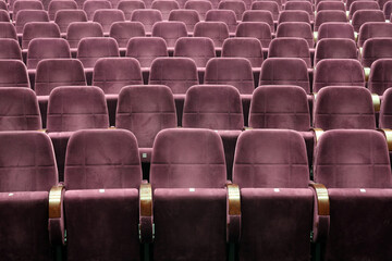 Purple seats in cinema theater opera concert hall 