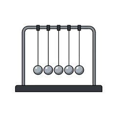 A gray Newtons cradle with five suspended steel balls