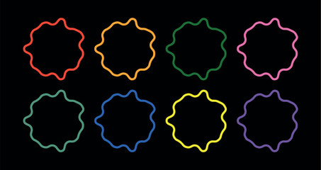 Playful Groovy Hippie Daisy Flowers in Retro Cartoon Vector Style with Funky Gradients and Hand-Drawn Decorative Lines in Black Background