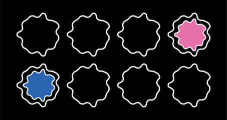 Vintage Groovy Hippie Daisy Illustration Set with Retro Zigzag Shapes, Cartoon Style Flowers and Flat Decorative Colors in Black Canvas