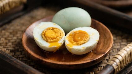 Salted duck eggs on wooden plate