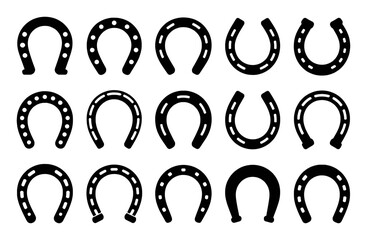 Collection of Black Horseshoe Icons with Various Nail Hole Patterns
