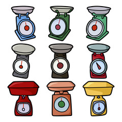cartoon kitchen scales set vector