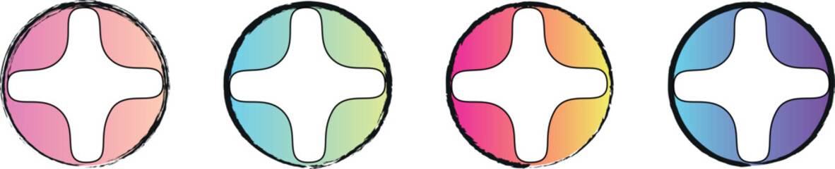 Creative Vector Set of Grunge Round Shapes Featuring Gradient Circle Designs, Rough Line Patterns, and Unique Banners