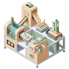 Obraz premium Bamboo Toothbrush Factory. A Detailed Vector Illustration of a Production Line for Sustainable Bamboo Toothbrushes