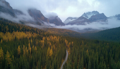 AI generator image of The most beautiful mountain landscape Autumn , Rockies, lake, trees 