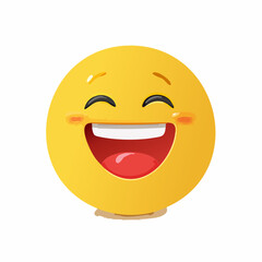 Fototapeta premium Gelber Smiley mit offenem Mund, lacht herzhaft, minimalistisches Vektor-Design, Symbol für Spaß und gute Laune.