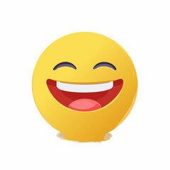 Gelber Smiley mit offenem Mund, lacht herzhaft, minimalistisches Vektor-Design, Symbol für Spaß und gute Laune.