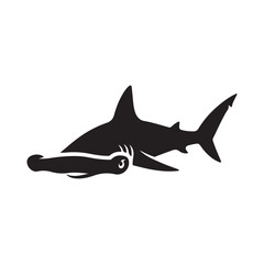 Obraz premium Stylized Hammerhead Shark Silhouette Graphic Isolated on a White Background