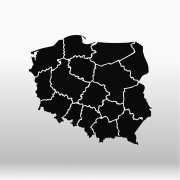 Poland silhouette. This image shows the black silhouette of the Poland map, with its country geographical shape and borders. Vector clipart illustration design.