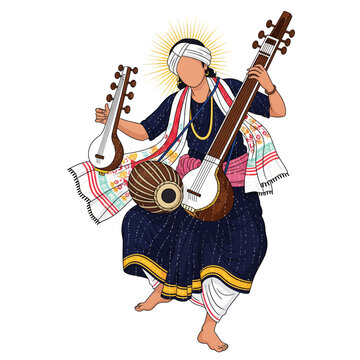 Baul singers (with unique attire and instruments).ai vector, Indian folk music, cultural heritage, people, musical tradition