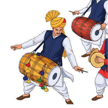 Traditional Dhol Tasha Pathak (Maharashtra) Performance, a Vibrant Cultural Vector Illustration