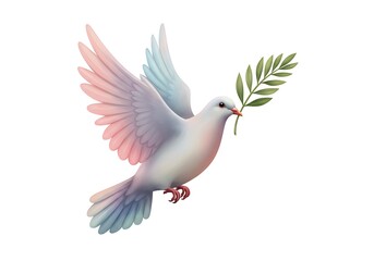 Obraz premium Peaceful White Dove Carrying Olive Branch, Symbol of Hope