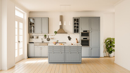 Modern Scandinavian Kitchen Interior Render