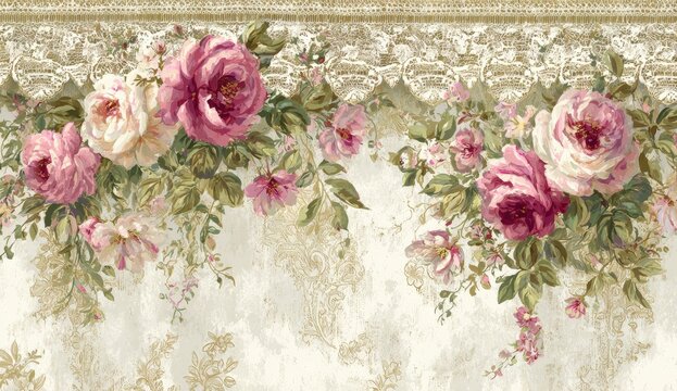 Fototapeta Floral lace border design