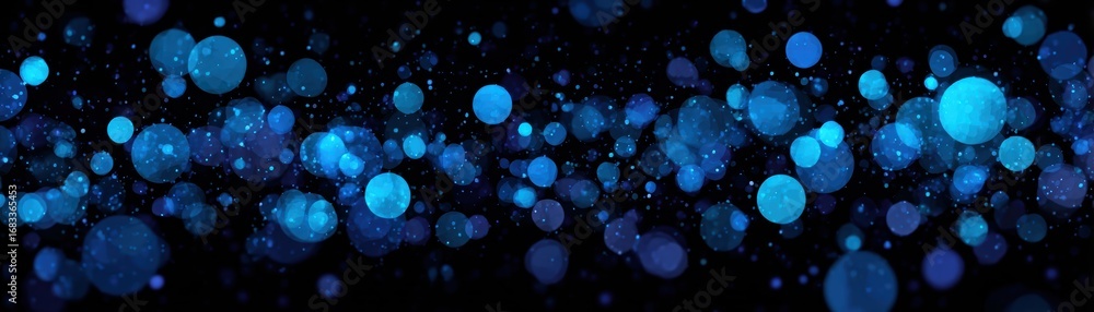 Poster a captivating abstract design featuring vibrant blue bubbles against a dark background, creating a s