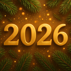 New Year's card in gold style. A shimmering background. New Year and Christmas 2026.	
