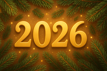 New Year's card in gold style. A shimmering background. New Year and Christmas 2026.	
