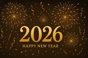 New Year's card in gold style. A shimmering background. New Year and Christmas 2026.	
