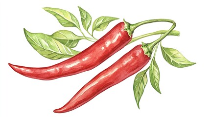 Watercolor - Style Red Chili Peppers, Presenting Fresh And Vibrant Vegetable Image