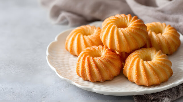 Tunisian Kaak el Warka ring shaped pastries on white plate