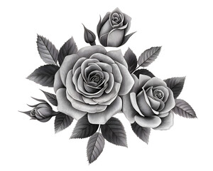 Monochrome roses bouquet, elegant floral arrangement, studio shot, grey background, ideal for greeting cards isolated on transparent or white background. Generative ai